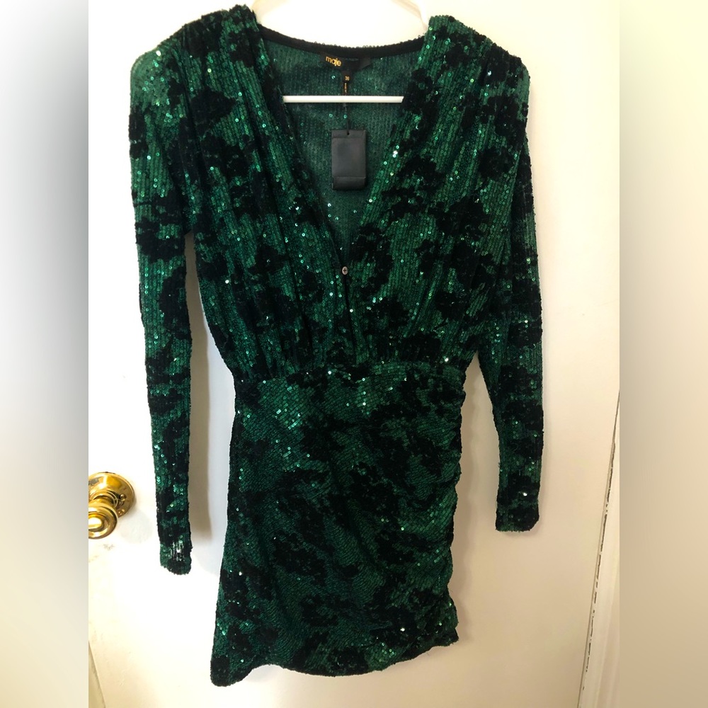 Maje sequin dress velvet leopard pattern